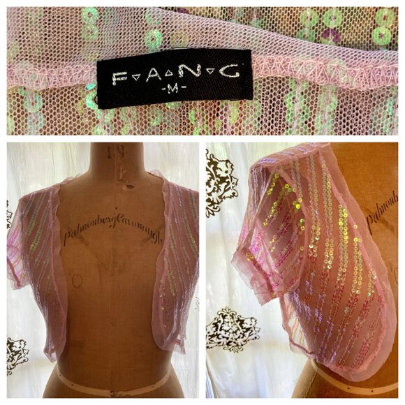 Vintage F.A.N.G. Y2K Pink Sequins Bolero Shrug M Whimsigoth Fairycore Balletcore - Picture 1 of 7